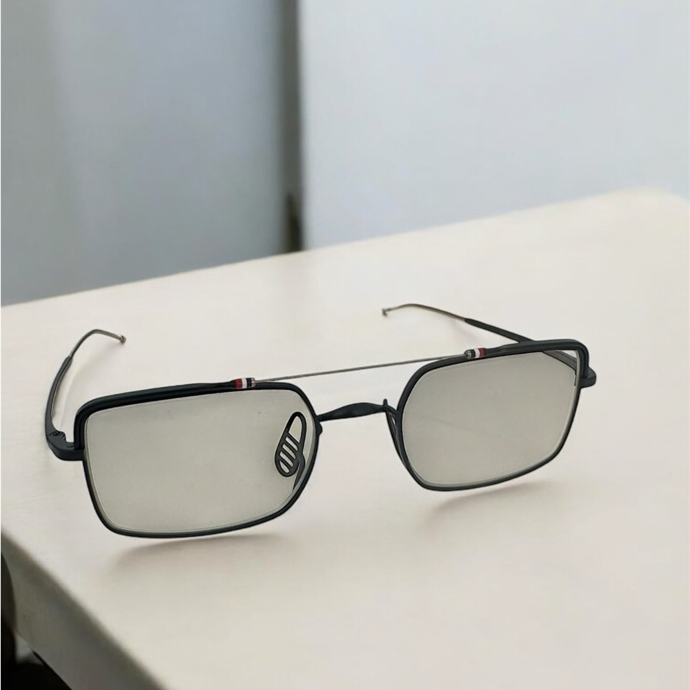 Thom Browne Square Eyeglasses TBX909-49-03 Navy Blue Metal Clear Demo Lens NEW